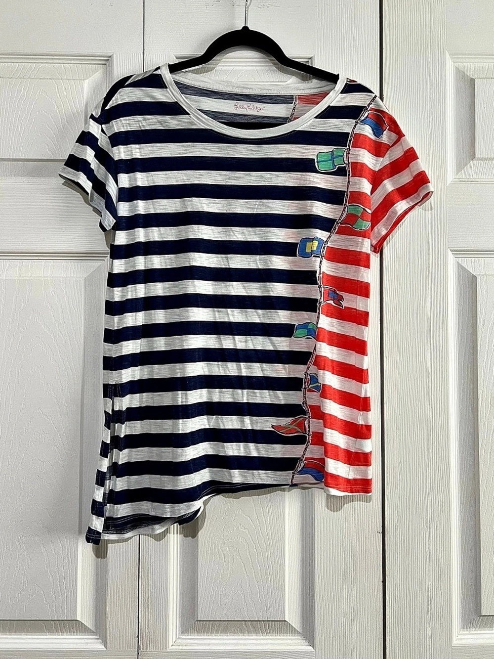 🛟⛵️ Lilly Pulitzer Nautical Flags Striped Cotton Top in Red, White & Blue Large